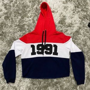 COLOR BLOCK “1991” CROPPED HOODIE NWOT